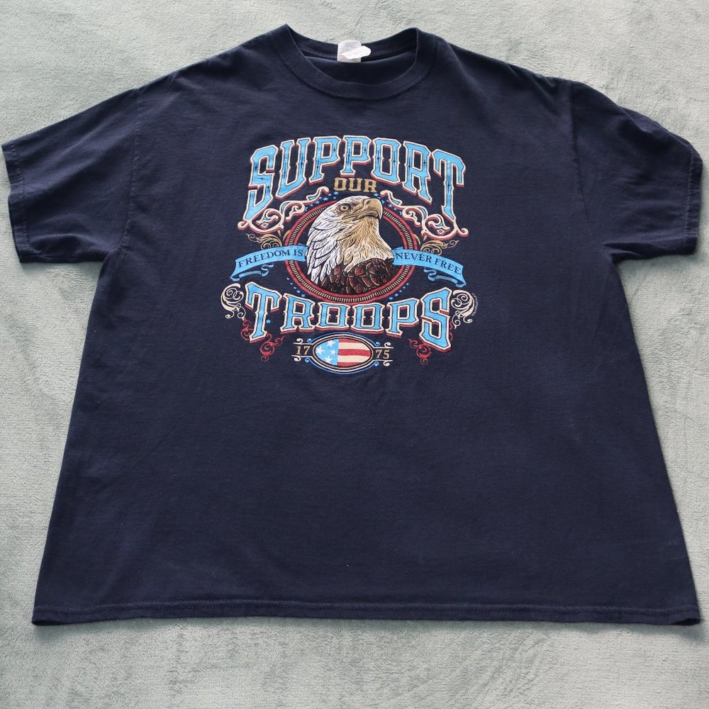 Gildan Crewneck Mens XL Blue Shirt Veteran Support Our Troops American Eagle